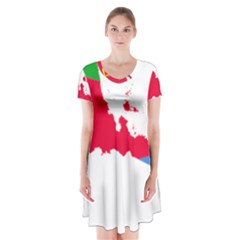 Eritrea Flag Map Geography Outline Short Sleeve V-neck Flare Dress by Sapixe