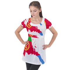 Eritrea Flag Map Geography Outline Puff Sleeve Tunic Top by Sapixe