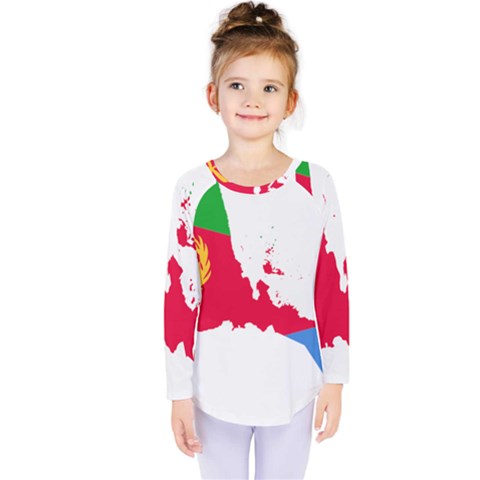 Eritrea Flag Map Geography Outline Kids  Long Sleeve Tee by Sapixe