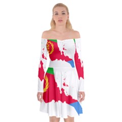 Eritrea Flag Map Geography Outline Off Shoulder Skater Dress by Sapixe