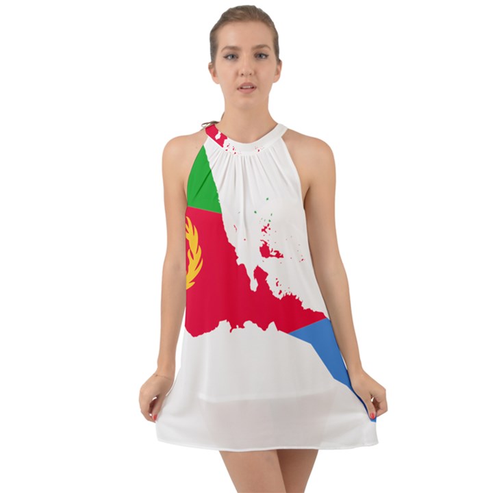 Eritrea Flag Map Geography Outline Halter Tie Back Chiffon Dress