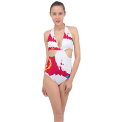 Eritrea Flag Map Geography Outline Halter Front Plunge Swimsuit by Sapixe