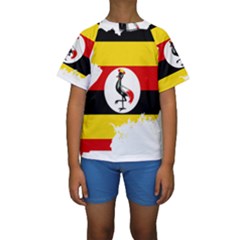 Uganda Flag Map Geography Outline Kids  Short Sleeve Swimwear by Sapixe