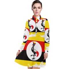 Uganda Flag Map Geography Outline Long Sleeve Chiffon Shirt Dress by Sapixe