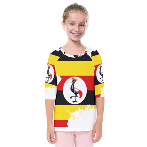 Uganda Flag Map Geography Outline Kids  Quarter Sleeve Raglan Tee by Sapixe