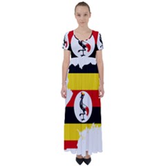 Uganda Flag Map Geography Outline High Waist Short Sleeve Maxi Dress by Sapixe