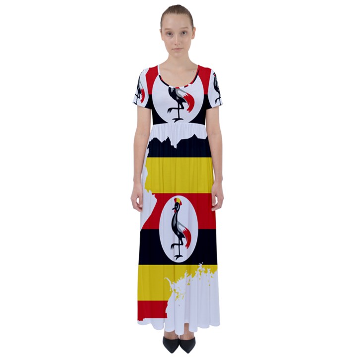 Uganda Flag Map Geography Outline High Waist Short Sleeve Maxi Dress