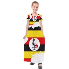 Uganda Flag Map Geography Outline Kids  Short Sleeve Maxi Dress by Sapixe