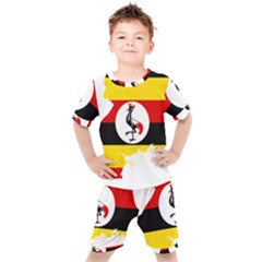 Uganda Flag Map Geography Outline Kids  Tee And Shorts Set by Sapixe