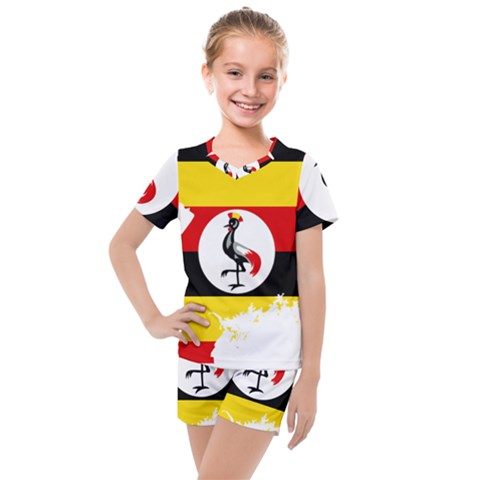 Uganda Flag Map Geography Outline Kids  Mesh Tee And Shorts Set by Sapixe