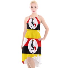 Uganda Flag Map Geography Outline High-low Halter Chiffon Dress  by Sapixe