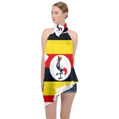 Uganda Flag Map Geography Outline Halter Asymmetric Satin Top by Sapixe