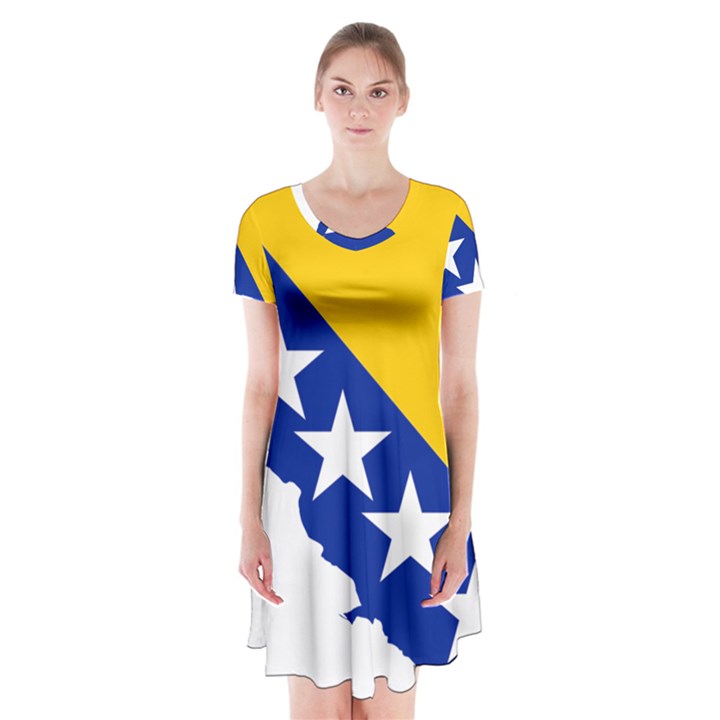 Bosnia And Herzegovina Country Short Sleeve V-neck Flare Dress