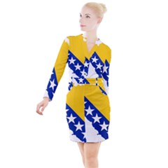 Bosnia And Herzegovina Country Button Long Sleeve Dress by Sapixe