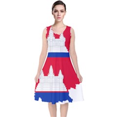 Borders Country Flag Geography Map V-neck Midi Sleeveless Dress  by Sapixe