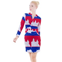 Borders Country Flag Geography Map Button Long Sleeve Dress by Sapixe