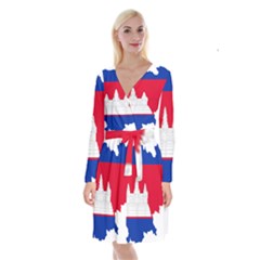 Borders Country Flag Geography Map Long Sleeve Velvet Front Wrap Dress by Sapixe