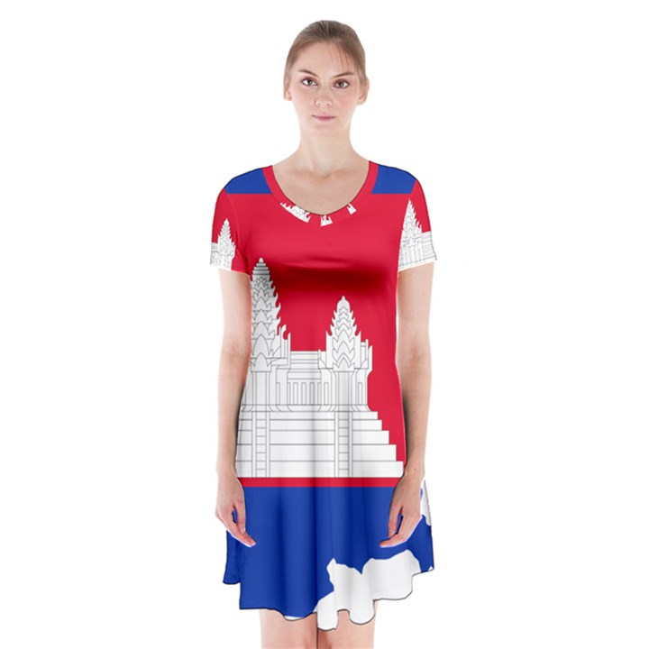 Borders Country Flag Geography Map Short Sleeve V-neck Flare Dress