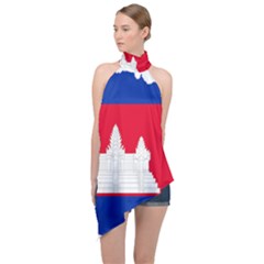 Borders Country Flag Geography Map Halter Asymmetric Satin Top by Sapixe