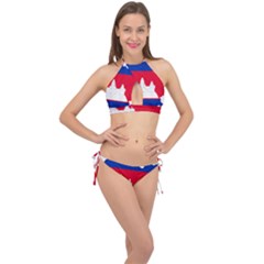 Borders Country Flag Geography Map Cross Front Halter Bikini Set by Sapixe