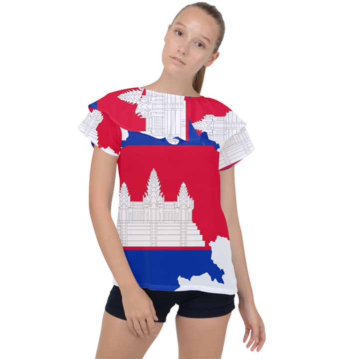 Borders Country Flag Geography Map Ruffle Collar Chiffon Blouse