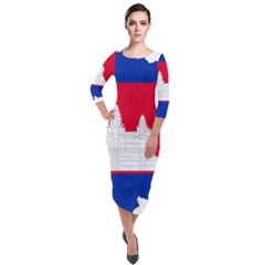 Borders Country Flag Geography Map Quarter Sleeve Midi Velour Bodycon Dress by Sapixe