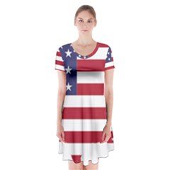 America Art Borders Cartography Short Sleeve V-neck Flare Dress by Sapixe