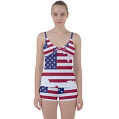 America Art Borders Cartography Tie Front Two Piece Tankini by Sapixe