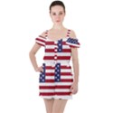 America Art Borders Cartography Ruffle Cut Out Chiffon Playsuit View1