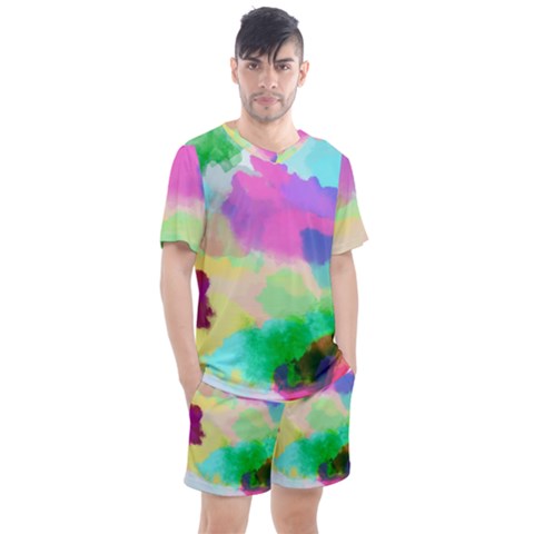 Watercolors Spots                            Men s Mesh Tee And Shorts Set by LalyLauraFLM