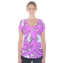 Squid Octopus Animal Short Sleeve Front Detail Top by Bajindul