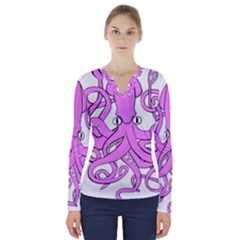 Squid Octopus Animal V-neck Long Sleeve Top by Bajindul