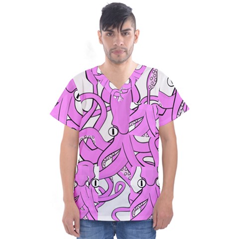 Squid Octopus Animal Men s V-neck Scrub Top by Bajindul