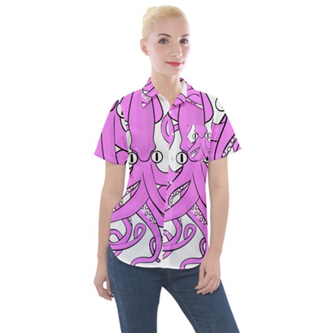 Squid Octopus Animal Women s Short Sleeve Pocket Shirt by Bajindul