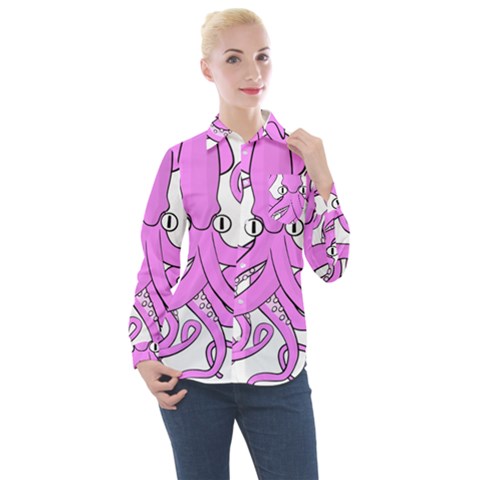 Squid Octopus Animal Women s Long Sleeve Pocket Shirt by Bajindul