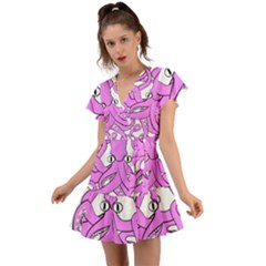 Squid Octopus Animal Flutter Sleeve Wrap Dress by Bajindul