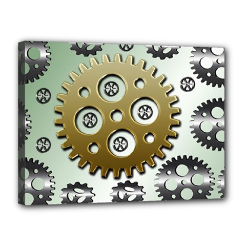 Gear Background Sprocket Canvas 16  X 12  (stretched)