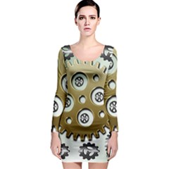 Gear Background Sprocket Long Sleeve Bodycon Dress