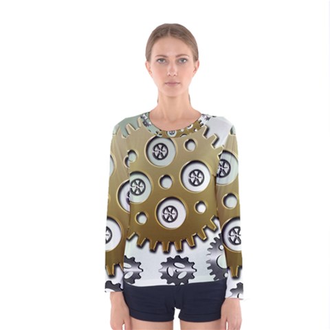 Gear Background Sprocket Women s Long Sleeve Tee by HermanTelo