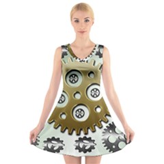 Gear Background Sprocket V-neck Sleeveless Dress