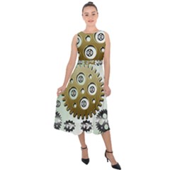 Gear Background Sprocket Midi Tie-back Chiffon Dress by HermanTelo