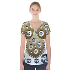 Gear Background Sprocket Short Sleeve Front Detail Top by HermanTelo