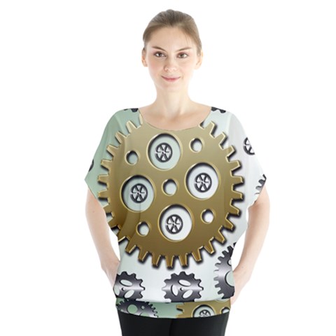 Gear Background Sprocket Batwing Chiffon Blouse by HermanTelo