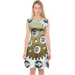 Gear Background Sprocket Capsleeve Midi Dress