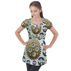 Gear Background Sprocket Puff Sleeve Tunic Top by HermanTelo