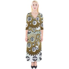 Gear Background Sprocket Quarter Sleeve Wrap Maxi Dress