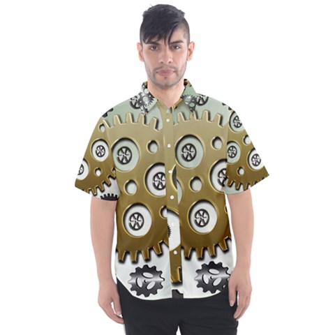 Gear Background Sprocket Men s Short Sleeve Shirt by HermanTelo