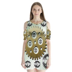 Gear Background Sprocket Shoulder Cutout Velvet One Piece