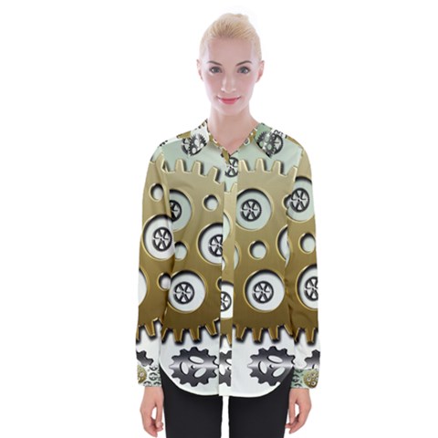 Gear Background Sprocket Womens Long Sleeve Shirt by HermanTelo