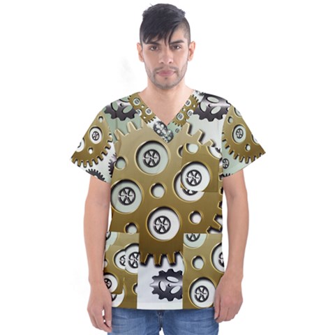 Gear Background Sprocket Men s V-neck Scrub Top by HermanTelo